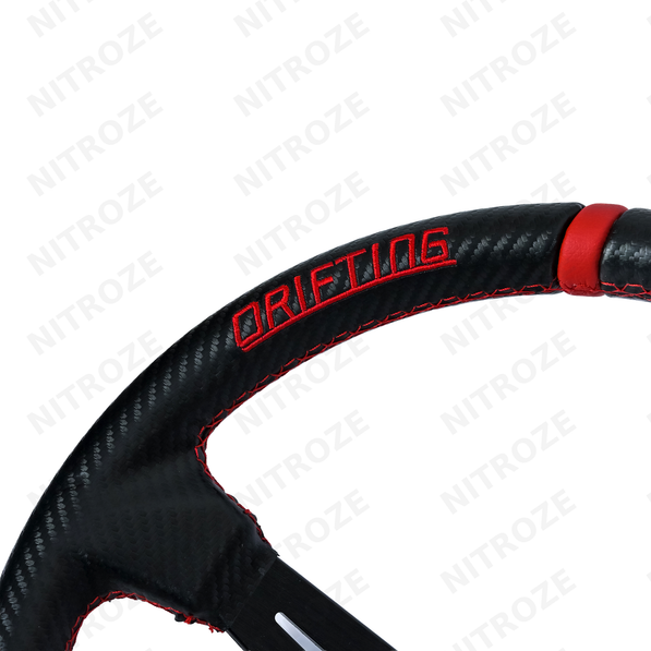 Momo Style Carbon Drifting Steering Wheel with Red Stitching | Universal Fit