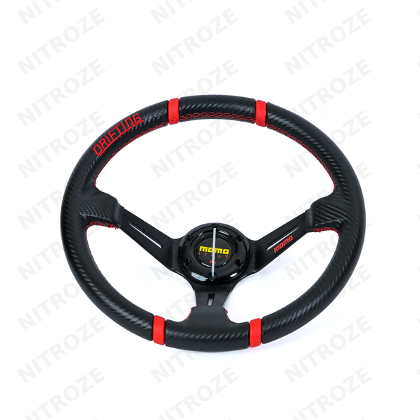 Momo Style Carbon Drifting Steering Wheel with Red Stitching | Universal Fit
