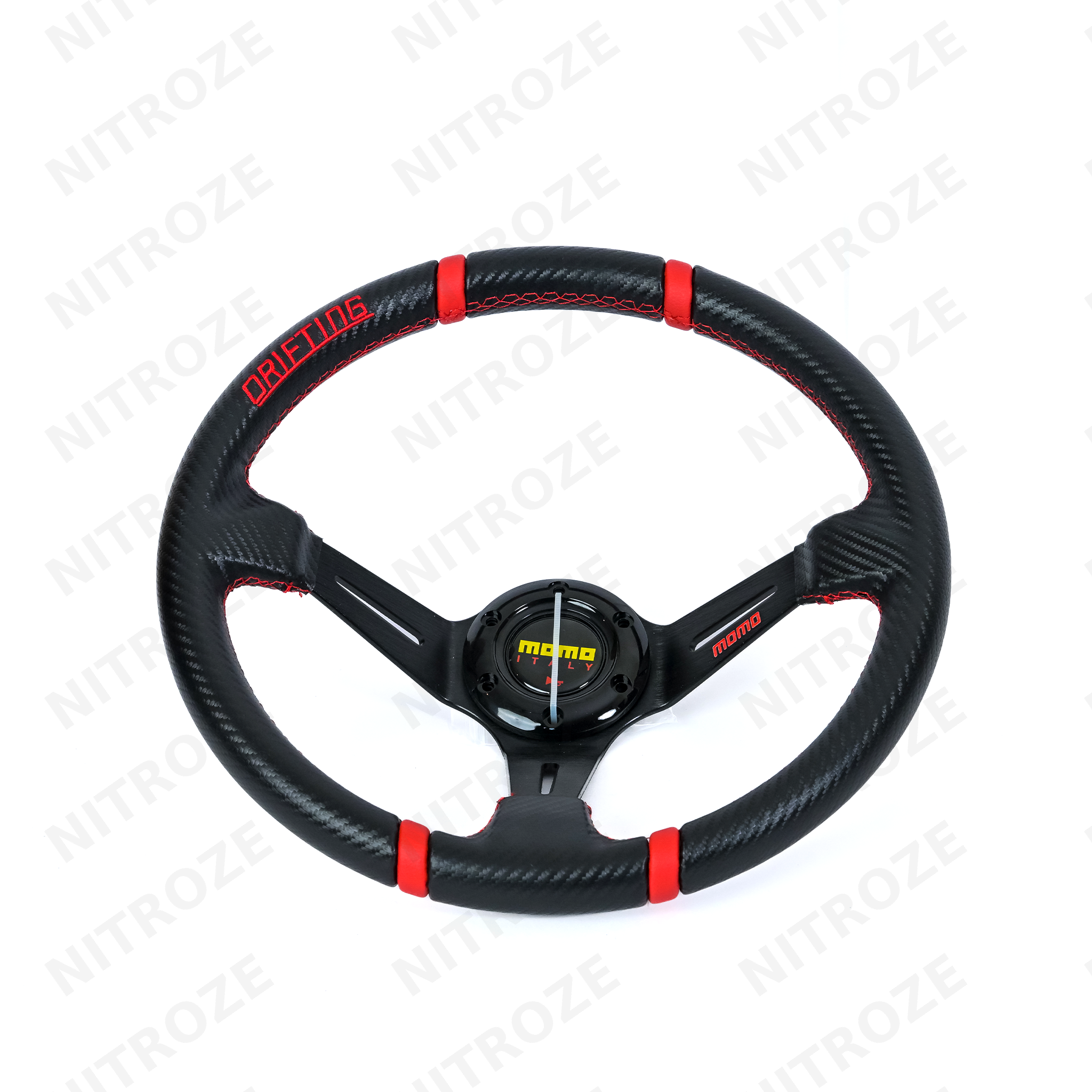 Momo Style Carbon Drifting Steering Wheel with Red Stitching | Universal Fit